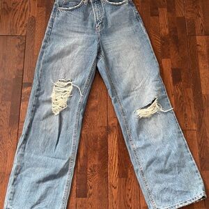 OAK + FORT Light Blue Distressed Wide-Leg Jeans